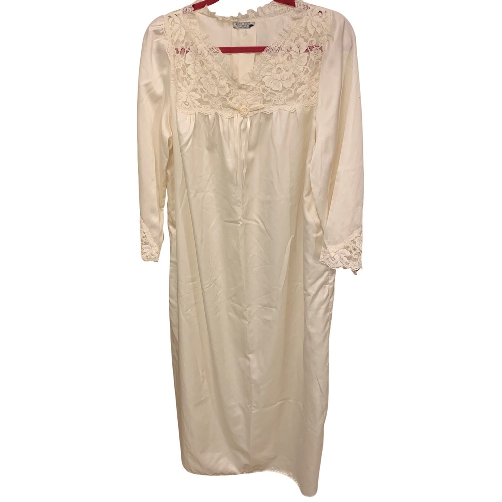 Bert Yelin for Iris Ivory Lace Trim Long Sleeve Nightgown L nighty pj's‎ women's
